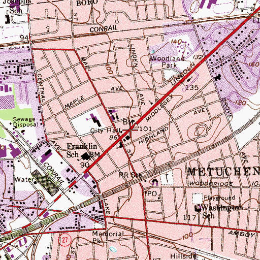 Topographic Map of Metuchen Borough Hall, NJ