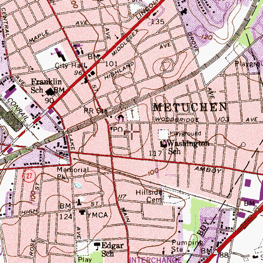 Topographic Map of First Baptist Church, NJ