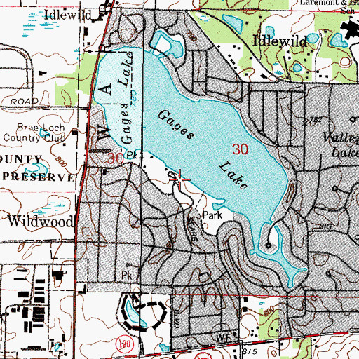 Topographic Map of Gages Lake Campground (historical), IL