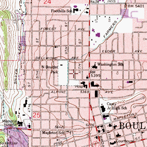 Topographic Map of Boulder Community Hospital Heliport, CO