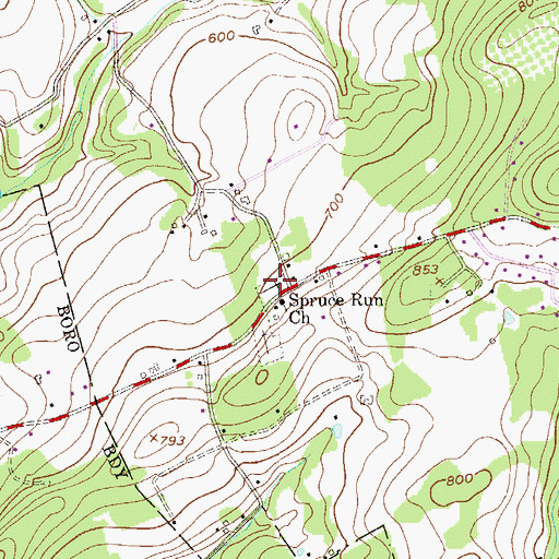 Topographic Map of Spruce Run Lutheran Cemetery, NJ