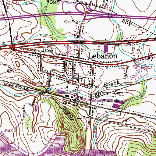 Topographic Map of Lebanon Reformed Church, NJ
