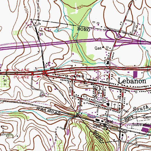 Topographic Map of Lebanon United Methodist Church, NJ