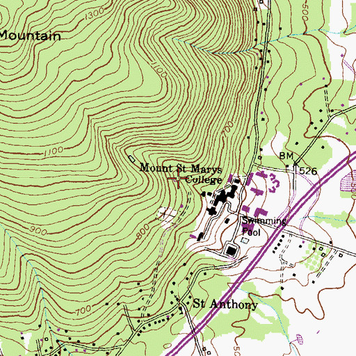 Topographic Map of The Grotto of Lourdes, MD