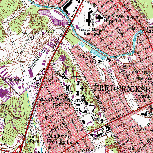 Topographic Map of Woodard Campus Center, VA
