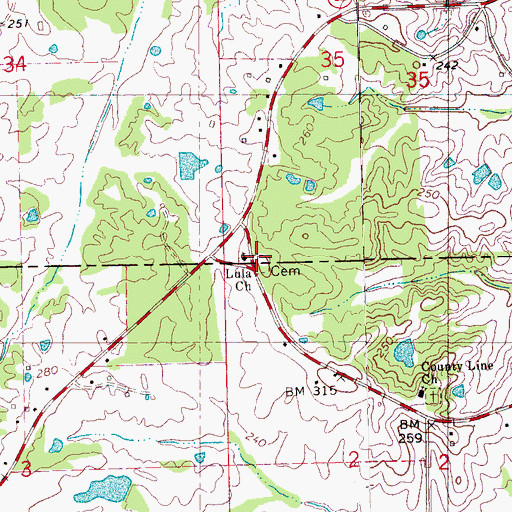 Topographic Map of Lula Cemetery, MS