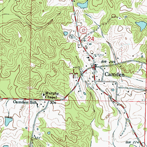 Topographic Map of Camden Cemetery, MS