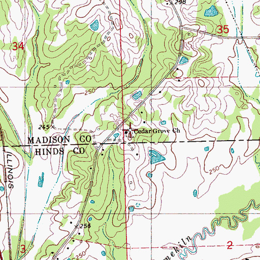 Topographic Map of Cedar Grove Cemetery, MS