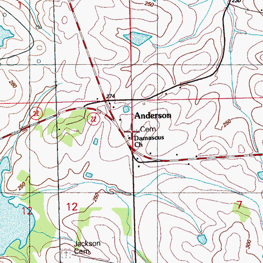 Topographic Map of Damascus Baptist Cemetery, MS