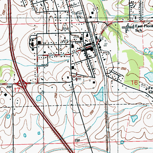 Topographic Map of Flora Cemetery, MS