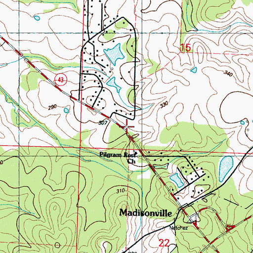 Topographic Map of Madisonville - Holland Cemetery, MS