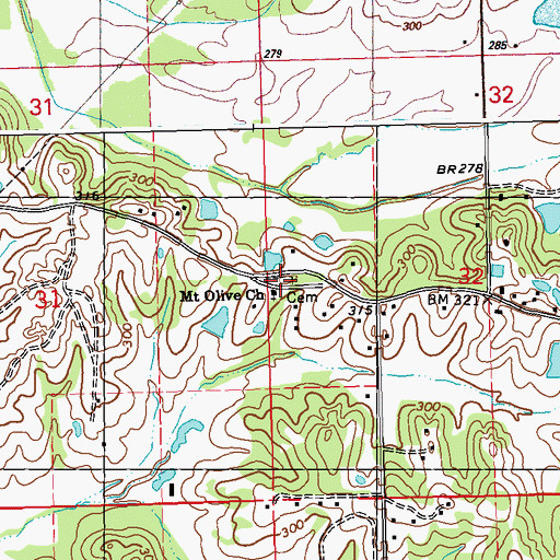 Topographic Map of Mount Olive Cemetery, MS
