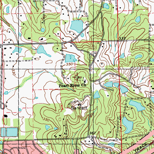 Topographic Map of Pearl River Cemetery, MS