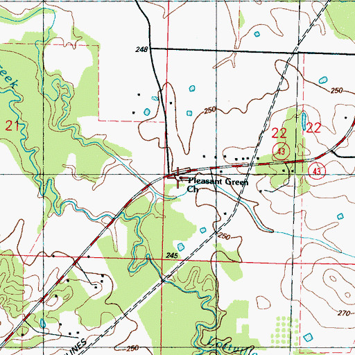 Topographic Map of Pleasant Green Missionary Baptist Church Cemetery, MS