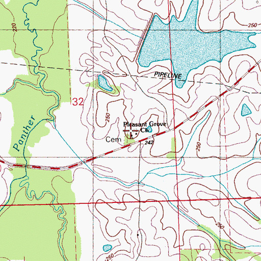 Topographic Map of Pleasant Grove Cemetery, MS