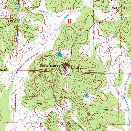 Topographic Map of Rocky Hill Methodist Church Cemetery, MS
