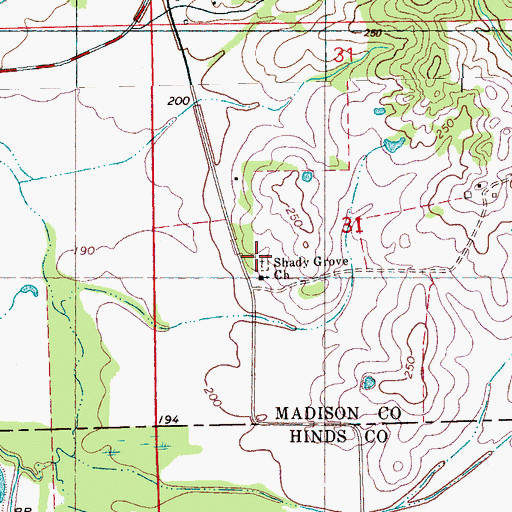 Topographic Map of Shady Grove Church Cemetery, MS