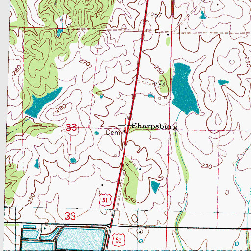 Topographic Map of Sharpsburg Cemetery, MS