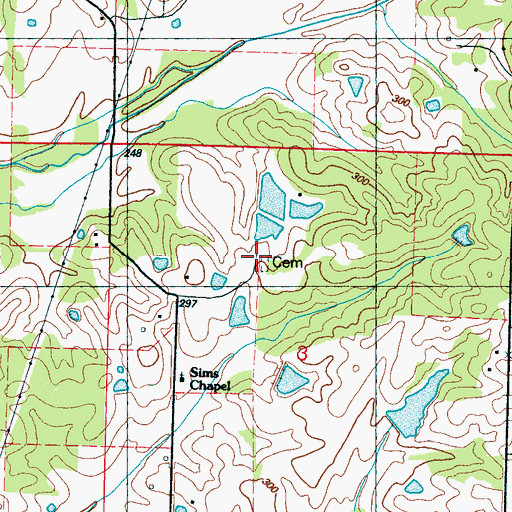 Topographic Map of Sims Chapel Cemetery, MS