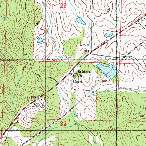 Topographic Map of Saint Mark Church of God In Christ Cemetery, MS