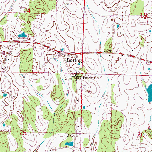 Topographic Map of Saint Peters Church Cemetery, MS
