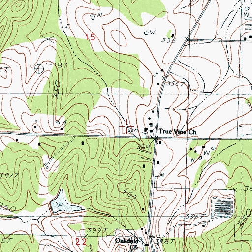 Topographic Map of True Vine Cemetery, MS
