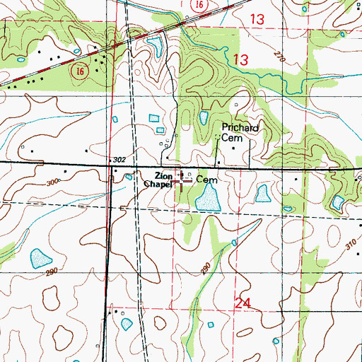 Topographic Map of Zion Chapel Cemetery, MS
