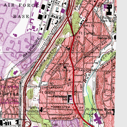 Topographic Map of Washington Highlands Branch Library, DC
