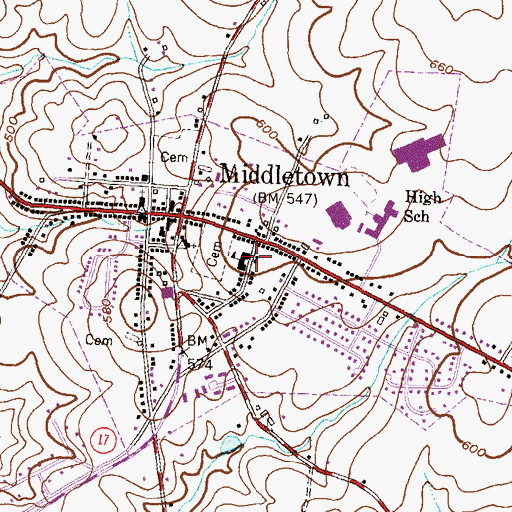 Topographic Map of Middletown Branch Library, MD