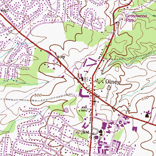 Topographic Map of Olney Library, MD
