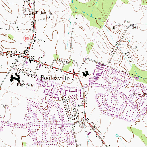 Topographic Map of Poolesville Library, MD