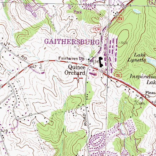 Topographic Map of Quince Orchard Library, MD