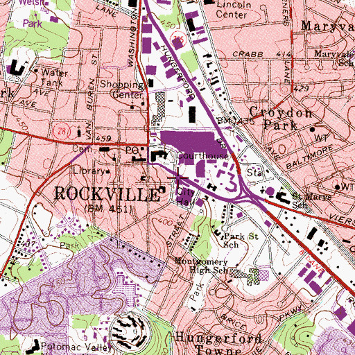 Topographic Map of Rockville Library, MD