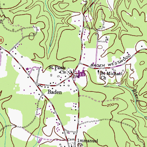 Topographic Map of Baden Branch Library, MD