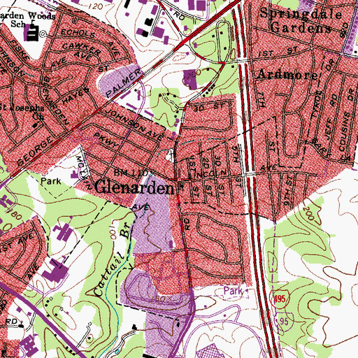 Topographic Map of Glenarden Branch Library, MD