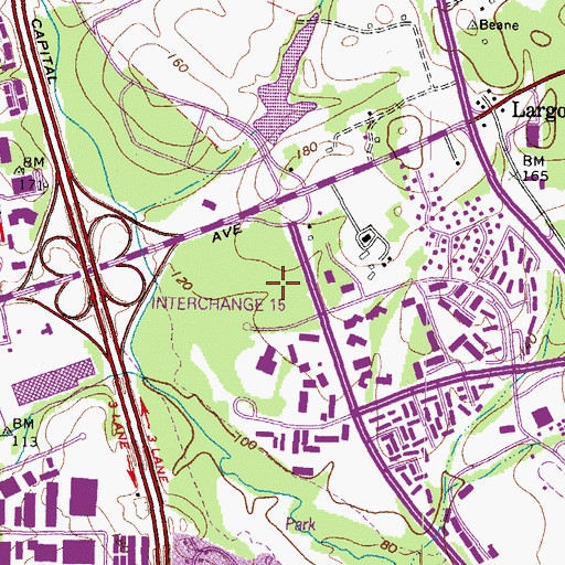 Topographic Map of Largo-Kettering Branch Library, MD