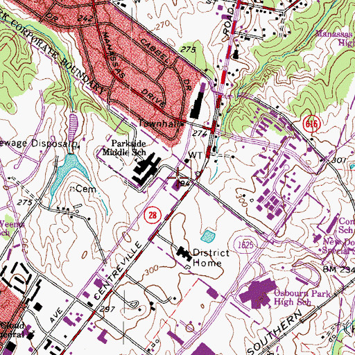 Topographic Map of Central Community Library, VA