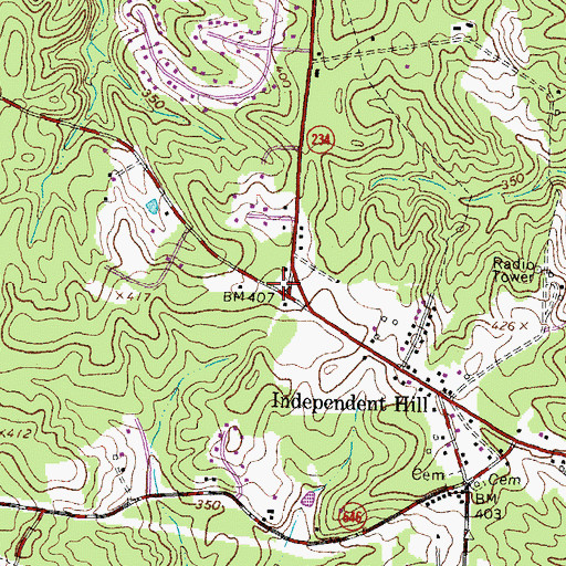 Topographic Map of Independent Hill Neighborhood Library, VA