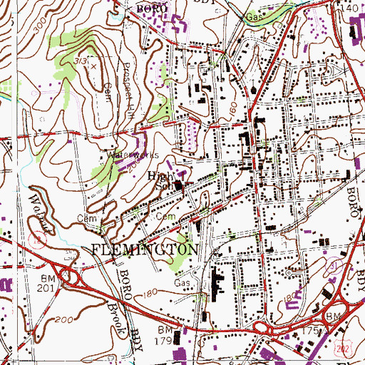 Topographic Map of Reading Fleming Intermediate School, NJ