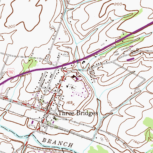 Topographic Map of Three Bridges Elementary School, NJ