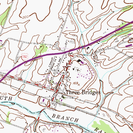 Topographic Map of Three Bridges School (historical), NJ