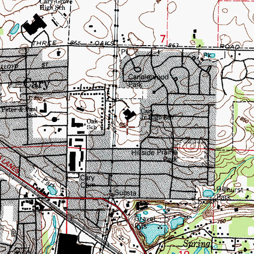 Topographic Map of Cary Junior High Prairie Nature Preserve, IL