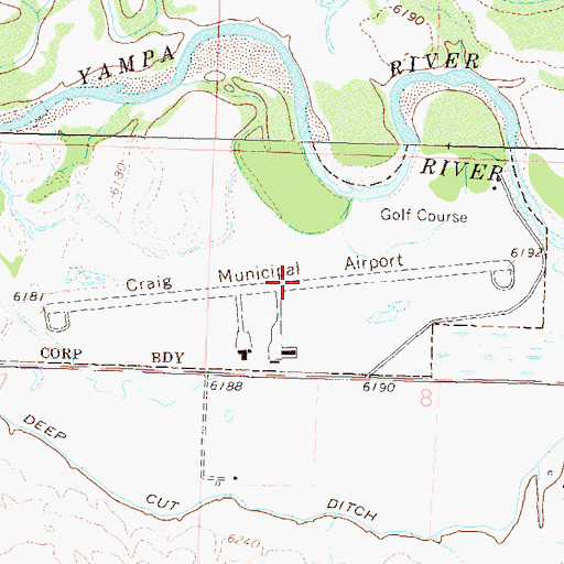 Topographic Map of Craig-Moffat Airport, CO