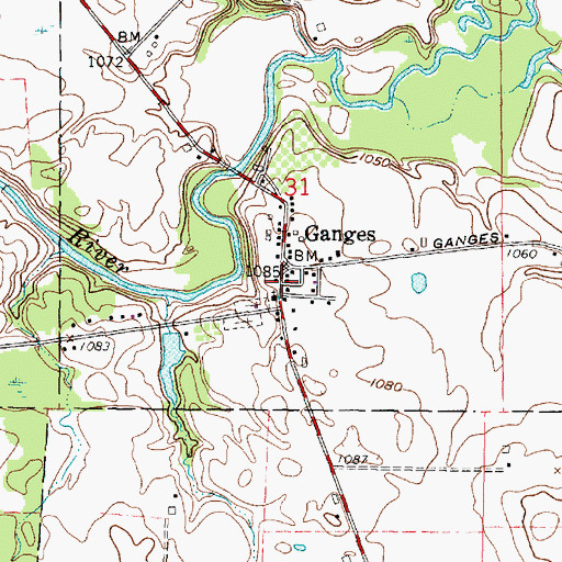 Topographic Map of Ganges Post Office (historical), OH