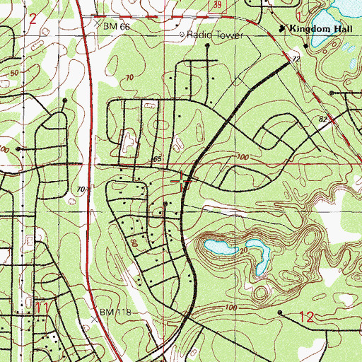 Topographic Map of First Baptist Church of Crystal Springs, FL