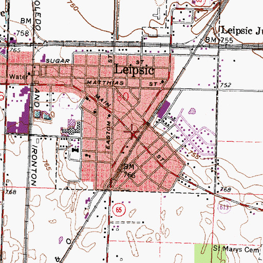 Topographic Map of Leipsic Post Office, OH
