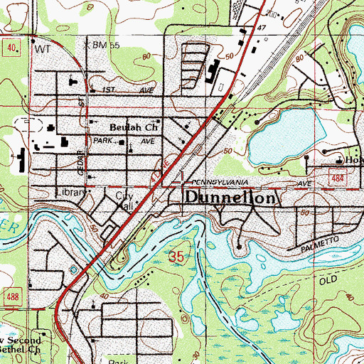 Topographic Map of Dunnellon Water Tower, FL