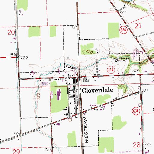 Topographic Map of Cloverdale Post Office, OH