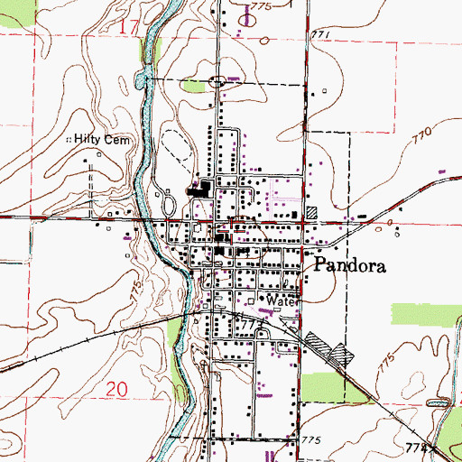 Topographic Map of Pandora Post Office, OH
