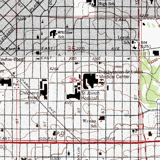 Topographic Map of Presbyterian Denver Hospital Heliport, CO